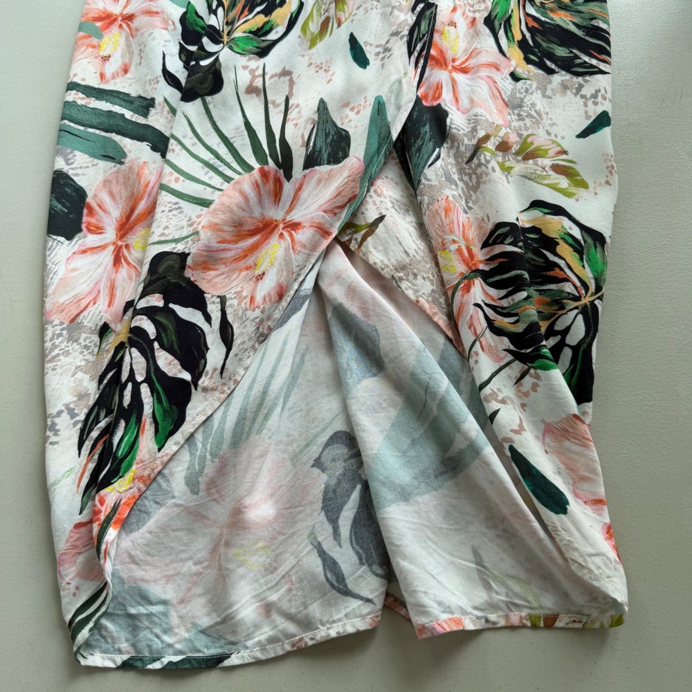 Mynah Women S White Pink Palm Tropical Floral Tulip Beach Coverup Dress Nautical - Picture 11 of 16